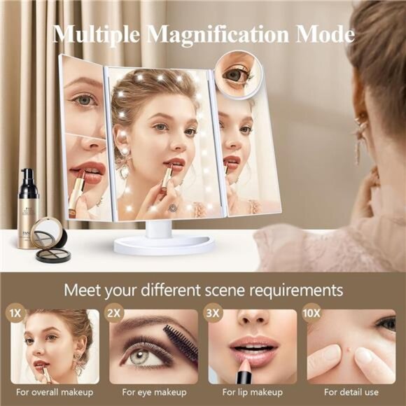 Makeup Mirror Vanity Mirror with Lights, 2X, 3X, 10X Magnification,Touch Control - Picture 4 of 7